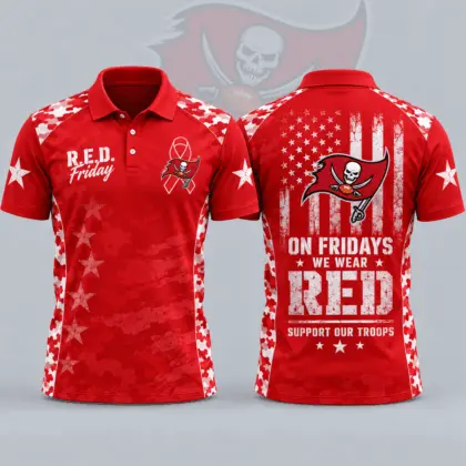 Tampa Bay Buccaneers | Premium NFL R.E.D. Friday Patriotic Military Camo American Flag All Over Print Polo Shirt NDN