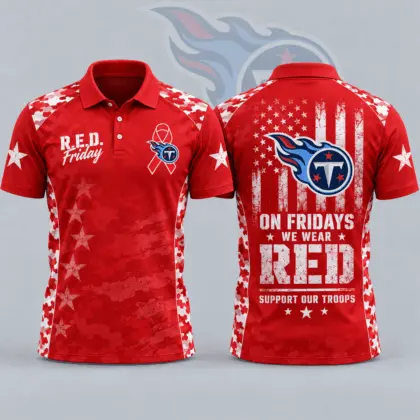 Tennessee Titans | Premium NFL R.E.D. Friday Patriotic Military Camo American Flag All Over Print Polo Shirt NDN