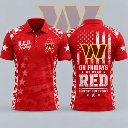 Washington Commanders | Premium NFL R.E.D. Friday Patriotic Military Camo American Flag All Over Print Polo Shirt NDN