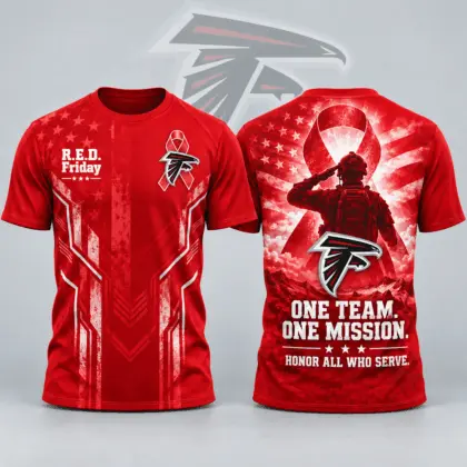 Atlanta Falcons | Premium NFL R.E.D. Friday One Team One Mission Patriotic Soldier Tribute All Over Print Crewneck T-Shirt NDN