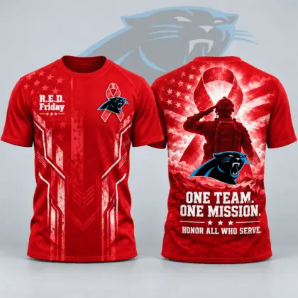 Carolina Panthers | Premium NFL R.E.D. Friday One Team One Mission Patriotic Soldier Tribute All Over Print Crewneck T-Shirt NDN