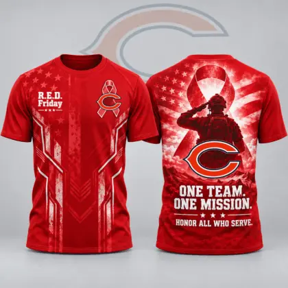 Chicago Bears | Premium NFL R.E.D. Friday One Team One Mission Patriotic Soldier Tribute All Over Print Crewneck T-Shirt NDN