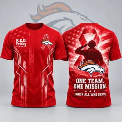 Denver Broncos | Premium NFL R.E.D. Friday One Team One Mission Patriotic Soldier Tribute All Over Print Crewneck T-Shirt NDN