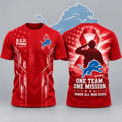 Detroit Lions | Premium NFL R.E.D. Friday One Team One Mission Patriotic Soldier Tribute All Over Print Crewneck T-Shirt NDN