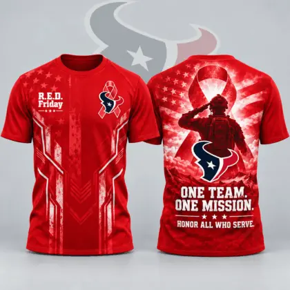 Houston Texans | Premium NFL R.E.D. Friday One Team One Mission Patriotic Soldier Tribute All Over Print Crewneck T-Shirt NDN