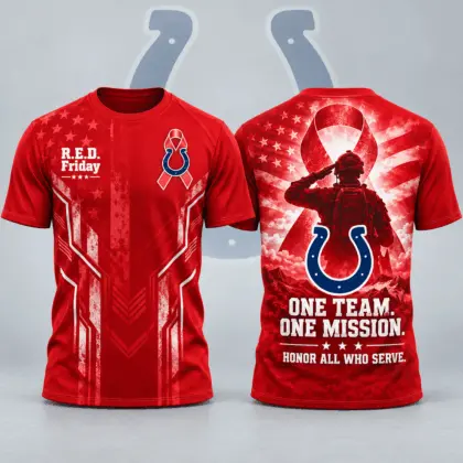 Indianapolis Colts | Premium NFL R.E.D. Friday One Team One Mission Patriotic Soldier Tribute All Over Print Crewneck T-Shirt NDN