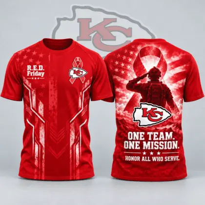 Kansas City Chiefs | Premium NFL R.E.D. Friday One Team One Mission Patriotic Soldier Tribute All Over Print Crewneck T-Shirt NDN