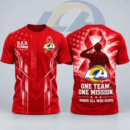 Los Angeles Rams | Premium NFL R.E.D. Friday One Team One Mission Patriotic Soldier Tribute All Over Print Crewneck T-Shirt NDN