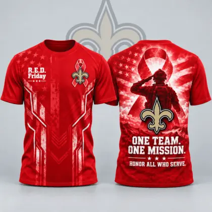 New Orleans Saints | Premium NFL R.E.D. Friday One Team One Mission Patriotic Soldier Tribute All Over Print Crewneck T-Shirt NDN