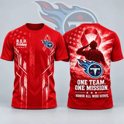 Tennessee Titans | Premium NFL R.E.D. Friday One Team One Mission Patriotic Soldier Tribute All Over Print Crewneck T-Shirt NDN