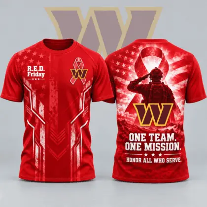 Washington Commanders | Premium NFL R.E.D. Friday One Team One Mission Patriotic Soldier Tribute All Over Print Crewneck T-Shirt NDN