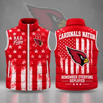 Arizona Cardinals | Premium NFL R.E.D. Friday Stars and Stripes Patriotic Tribute All Over Print Zip Up Puffer Vest NDN