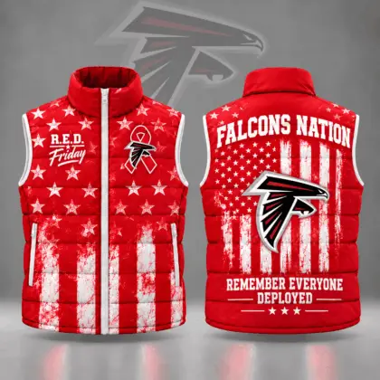 Atlanta Falcons | Premium NFL R.E.D. Friday Stars and Stripes Patriotic Tribute All Over Print Zip Up Puffer Vest NDN