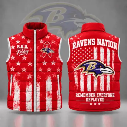 Baltimore Ravens | Premium NFL R.E.D. Friday Stars and Stripes Patriotic Tribute All Over Print Zip Up Puffer Vest NDN