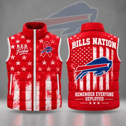 Buffalo Bills | Premium NFL R.E.D. Friday Stars and Stripes Patriotic Tribute All Over Print Zip Up Puffer Vest NDN