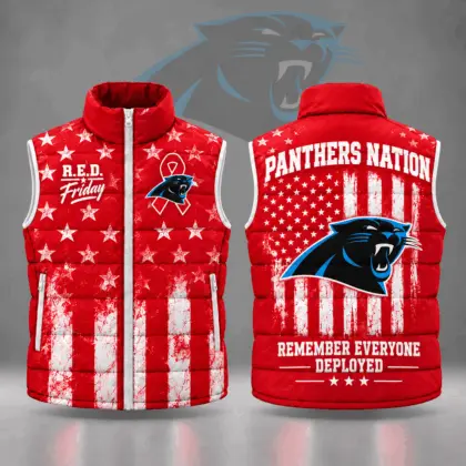 Carolina Panthers | Premium NFL R.E.D. Friday Stars and Stripes Patriotic Tribute All Over Print Zip Up Puffer Vest NDN