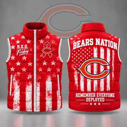 Chicago Bears | Premium NFL R.E.D. Friday Stars and Stripes Patriotic Tribute All Over Print Zip Up Puffer Vest NDN