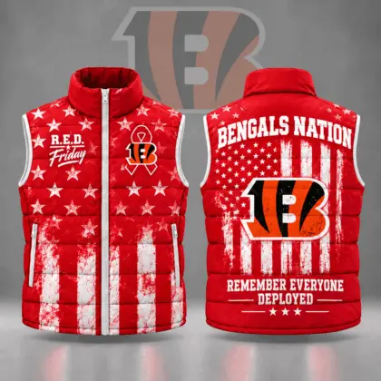 Cincinnati Bengals | Premium NFL R.E.D. Friday Stars and Stripes Patriotic Tribute All Over Print Zip Up Puffer Vest NDN
