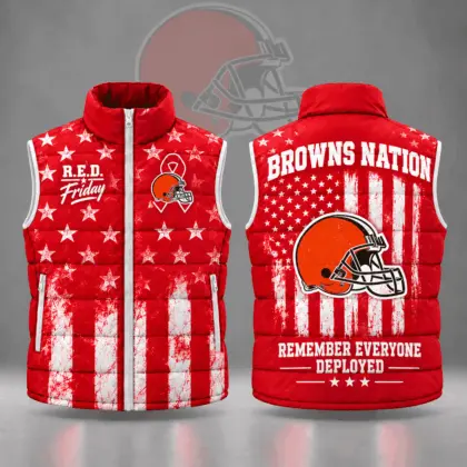 Cleveland Browns | Premium NFL R.E.D. Friday Stars and Stripes Patriotic Tribute All Over Print Zip Up Puffer Vest NDN