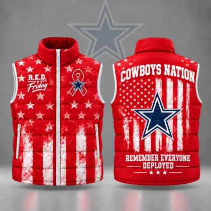 Dallas Cowboys | Premium NFL R.E.D. Friday Stars and Stripes Patriotic Tribute All Over Print Zip Up Puffer Vest NDN