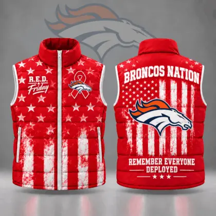 Denver Broncos | Premium NFL R.E.D. Friday Stars and Stripes Patriotic Tribute All Over Print Zip Up Puffer Vest NDN