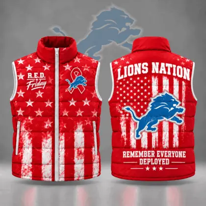 Detroit Lions | Premium NFL R.E.D. Friday Stars and Stripes Patriotic Tribute All Over Print Zip Up Puffer Vest NDN
