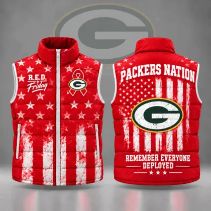 Green Bay Packers | Premium NFL R.E.D. Friday Stars and Stripes Patriotic Tribute All Over Print Zip Up Puffer Vest NDN