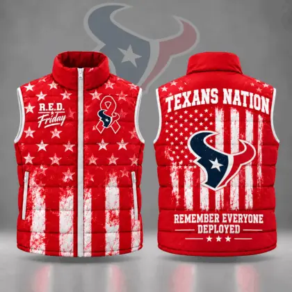 Houston Texans | Premium NFL R.E.D. Friday Stars and Stripes Patriotic Tribute All Over Print Zip Up Puffer Vest NDN