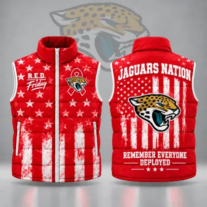 Jacksonville Jaguars | Premium NFL R.E.D. Friday Stars and Stripes Patriotic Tribute All Over Print Zip Up Puffer Vest NDN