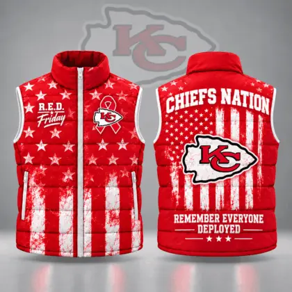 Kansas City Chiefs | Premium NFL R.E.D. Friday Stars and Stripes Patriotic Tribute All Over Print Zip Up Puffer Vest NDN