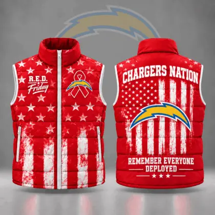 Los Angeles Chargers | Premium NFL R.E.D. Friday Stars and Stripes Patriotic Tribute All Over Print Zip Up Puffer Vest NDN