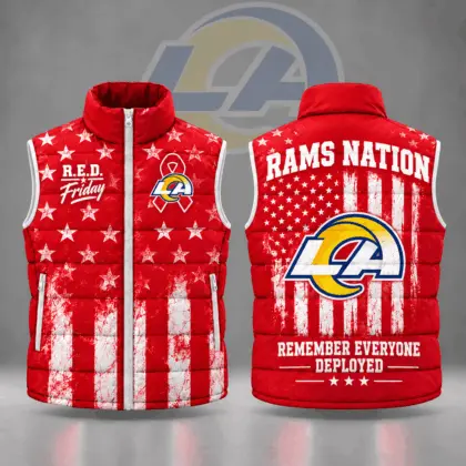 Los Angeles Rams | Premium NFL R.E.D. Friday Stars and Stripes Patriotic Tribute All Over Print Zip Up Puffer Vest NDN
