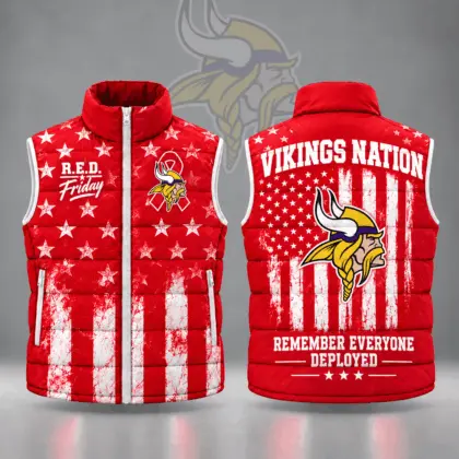 Minnesota Vikings | Premium NFL R.E.D. Friday Stars and Stripes Patriotic Tribute All Over Print Zip Up Puffer Vest NDN