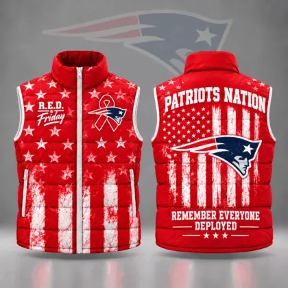 New England Patriots | Premium NFL R.E.D. Friday Stars and Stripes Patriotic Tribute All Over Print Zip Up Puffer Vest NDN