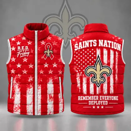 New Orleans Saints | Premium NFL R.E.D. Friday Stars and Stripes Patriotic Tribute All Over Print Zip Up Puffer Vest NDN