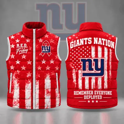 New York Giants | Premium NFL R.E.D. Friday Stars and Stripes Patriotic Tribute All Over Print Zip Up Puffer Vest NDN