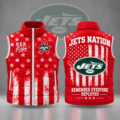 New York Jets | Premium NFL R.E.D. Friday Stars and Stripes Patriotic Tribute All Over Print Zip Up Puffer Vest NDN