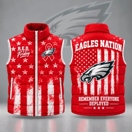 Philadelphia Eagles | Premium NFL R.E.D. Friday Stars and Stripes Patriotic Tribute All Over Print Zip Up Puffer Vest NDN