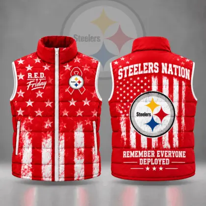 Pittsburgh Steelers | Premium NFL R.E.D. Friday Stars and Stripes Patriotic Tribute All Over Print Zip Up Puffer Vest NDN