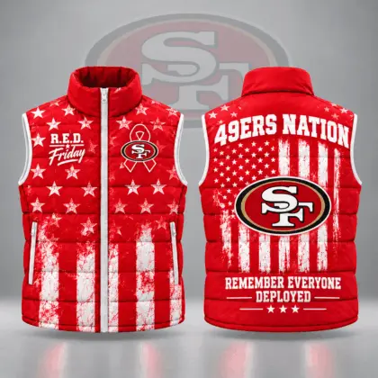 San Francisco 49ers | Premium NFL R.E.D. Friday Stars and Stripes Patriotic Tribute All Over Print Zip Up Puffer Vest NDN