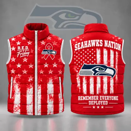 Seattle Seahawks | Premium NFL R.E.D. Friday Stars and Stripes Patriotic Tribute All Over Print Zip Up Puffer Vest NDN