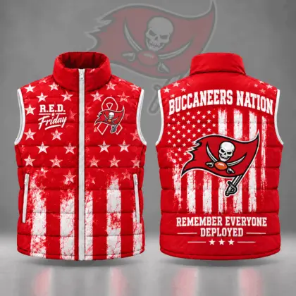 Tampa Bay Buccaneers | Premium NFL R.E.D. Friday Stars and Stripes Patriotic Tribute All Over Print Zip Up Puffer Vest NDN