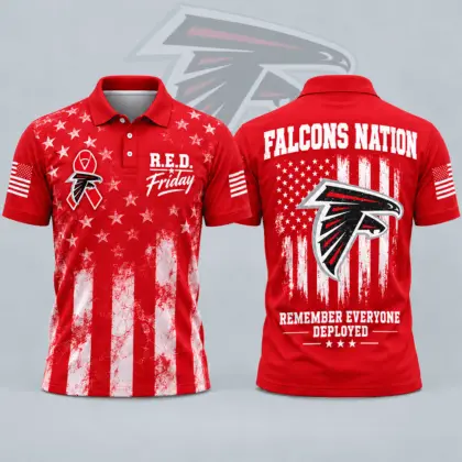 Atlanta Falcons | Premium NFL R.E.D. Friday American Heritage Distressed Flag Ribbon Tribute All Over Print Short Sleeve Polo Shirt NDN