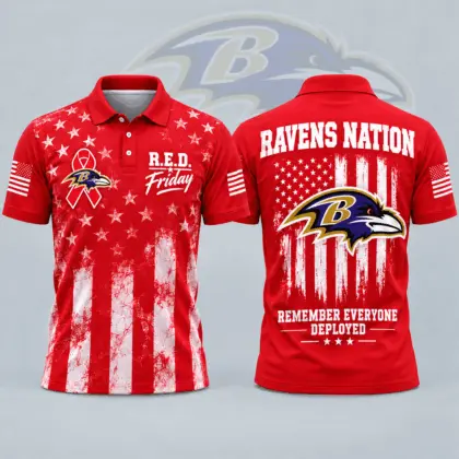 Baltimore Ravens | Premium NFL R.E.D. Friday American Heritage Distressed Flag Ribbon Tribute All Over Print Short Sleeve Polo Shirt NDN
