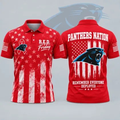 Carolina Panthers | Premium NFL R.E.D. Friday American Heritage Distressed Flag Ribbon Tribute All Over Print Short Sleeve Polo Shirt NDN