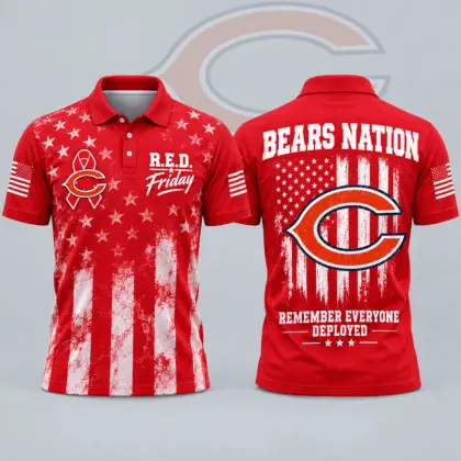 Chicago Bears | Premium NFL R.E.D. Friday American Heritage Distressed Flag Ribbon Tribute All Over Print Short Sleeve Polo Shirt NDN
