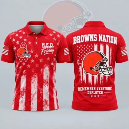 Cleveland Browns | Premium NFL R.E.D. Friday American Heritage Distressed Flag Ribbon Tribute All Over Print Short Sleeve Polo Shirt NDN