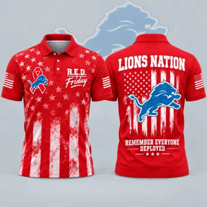 Detroit Lions | Premium NFL R.E.D. Friday American Heritage Distressed Flag Ribbon Tribute All Over Print Short Sleeve Polo Shirt NDN