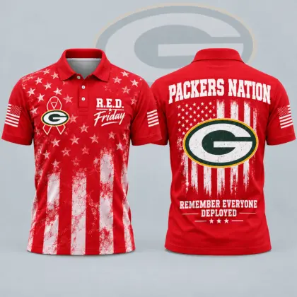 Green Bay Packers | Premium NFL R.E.D. Friday American Heritage Distressed Flag Ribbon Tribute All Over Print Short Sleeve Polo Shirt NDN