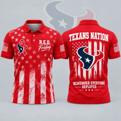 Houston Texans | Premium NFL R.E.D. Friday American Heritage Distressed Flag Ribbon Tribute All Over Print Short Sleeve Polo Shirt NDN